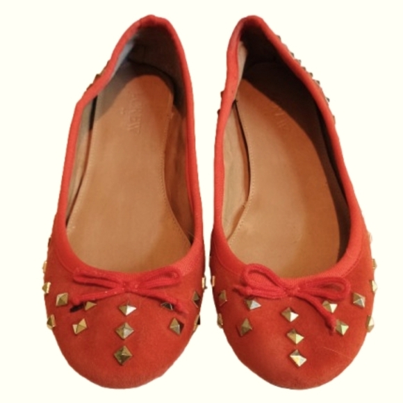 J. Crew Shoes - J.Crew Womens Ballet Flats Shoes Orange Suede Slip On Studded Round Toe Bow